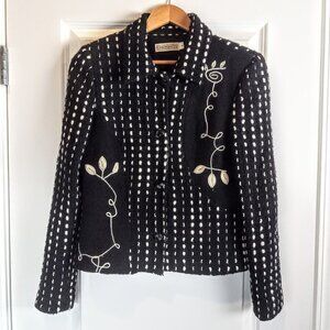 Vintage Canvasbacks Black White Embroidered Wool Tweed Jacket